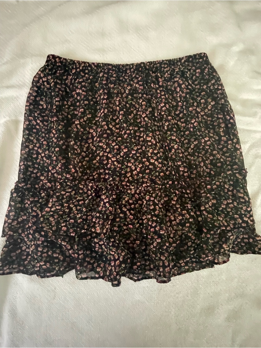 Black Mini Skirt with Pink Floral Print